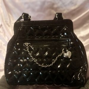 Lulu By Lulu Guinness Black Quilted Heart Patterned Faux Patent Leather
